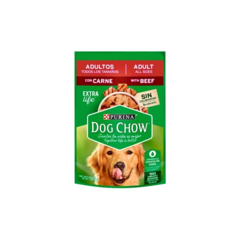 - Dog Chow adulto todos los tamaños carne sobre 100g