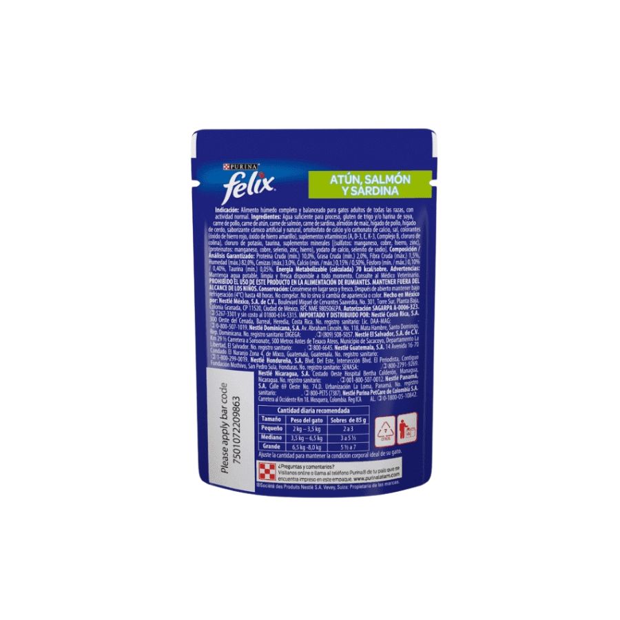 - Felix gato adulto atún, salmón y sardina sobre (85 g)