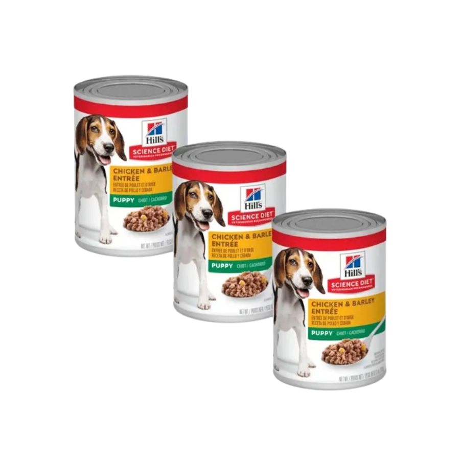 Combo Hill’s lata Cachorro pollo y cebada 5 piezas 370g c/u